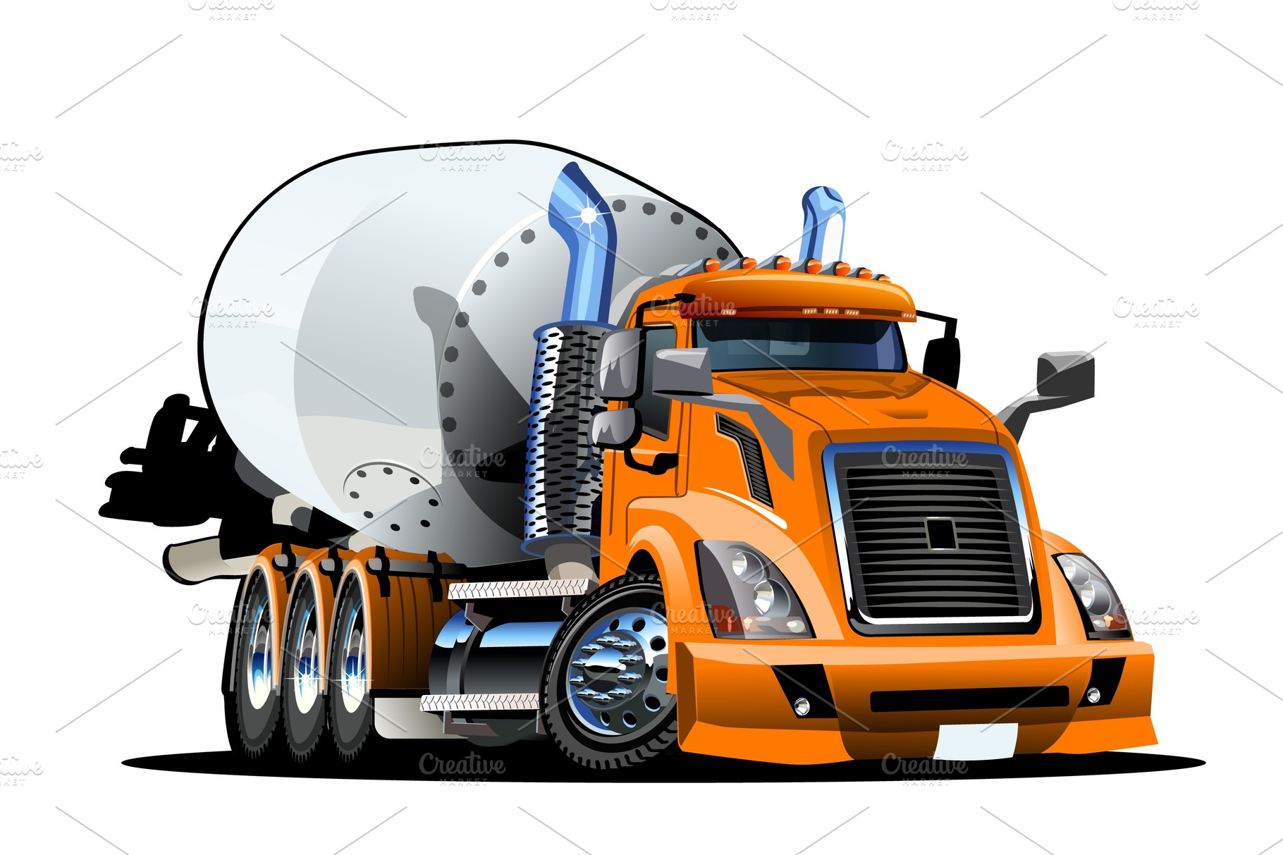 Download Cartoon Concrete Mixer Truck Pre Designed Vector Graphics Creative Market