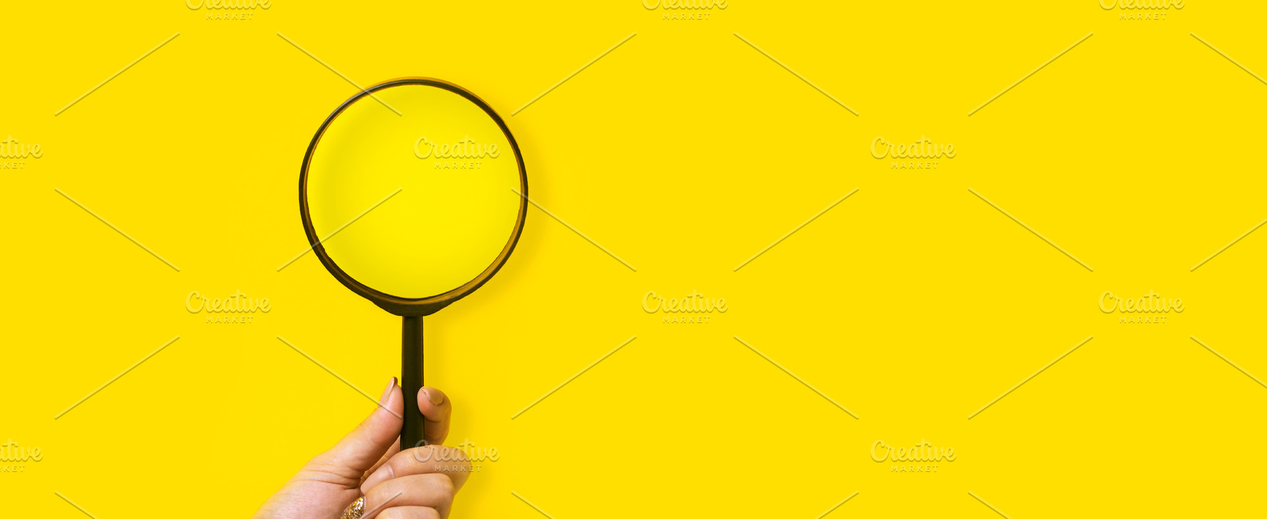 magnifier in hand panoramic mockup | Business Images ~ Creative Market