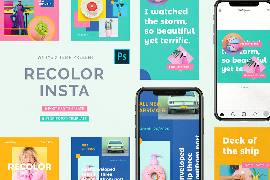 Download Recolor Instagram Post Stories Creative Photoshop Templates Creative Market PSD Mockup Templates