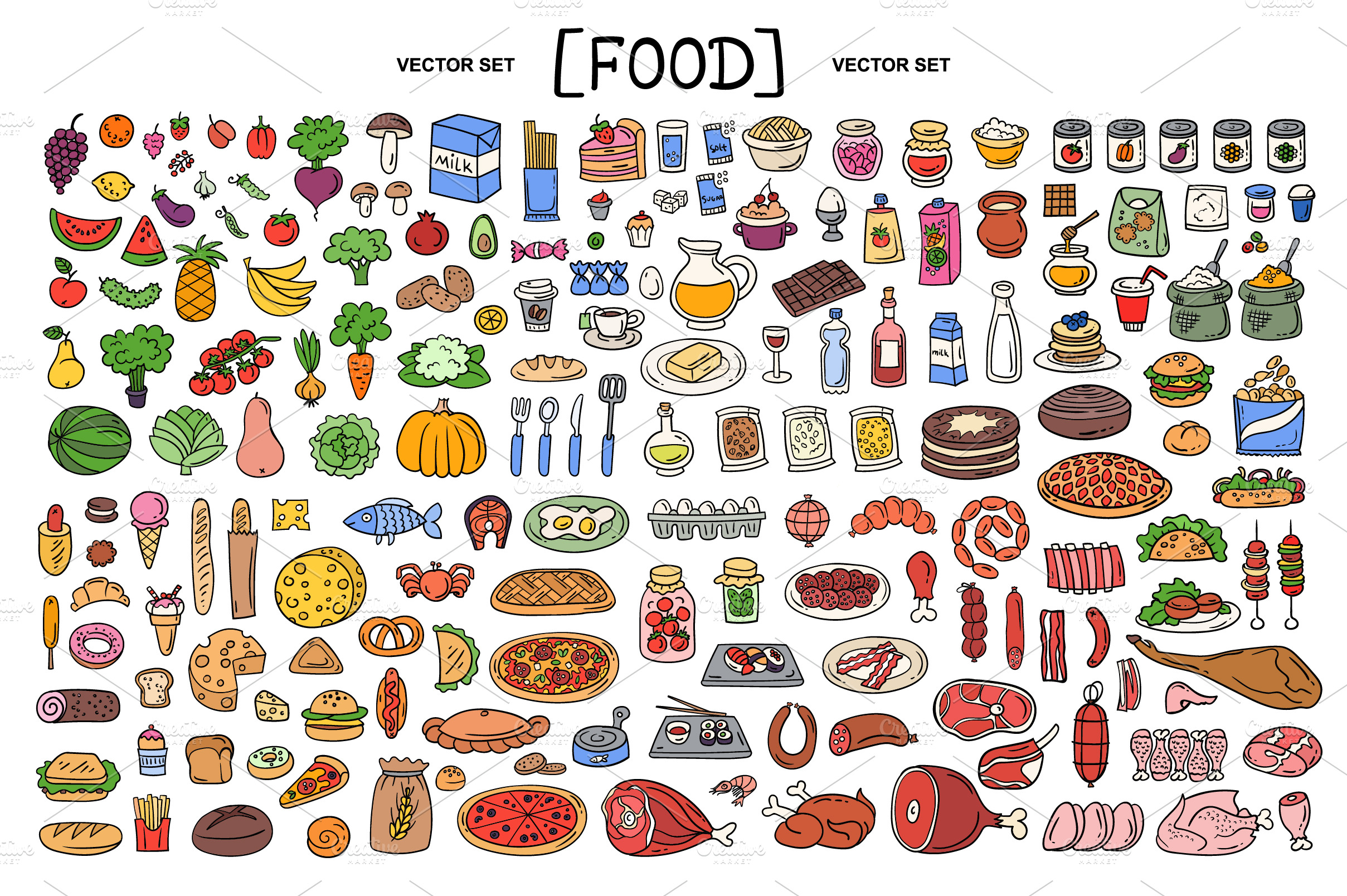 Vector hand drawn set with food | Pre-Designed Photoshop Graphics