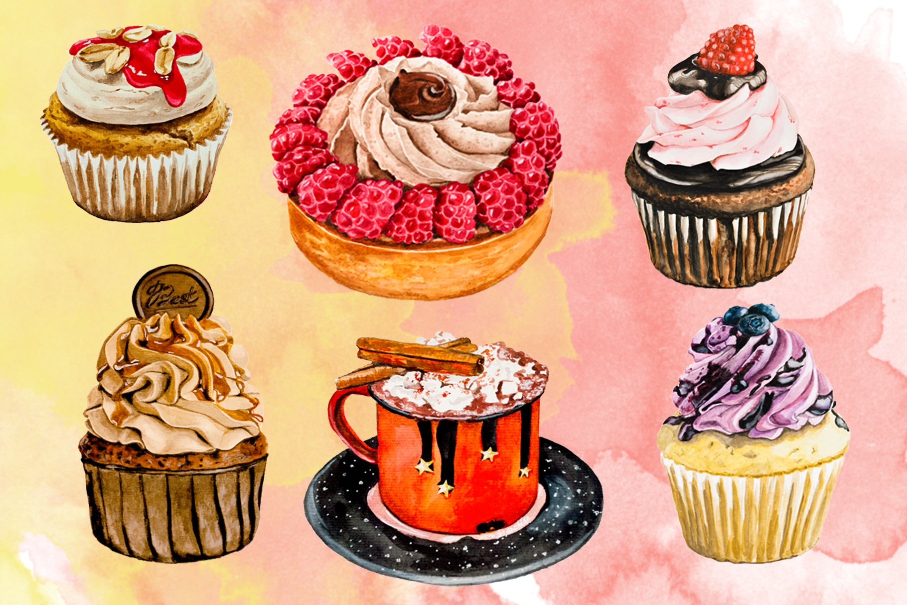 watercolor dessert illustrations free download