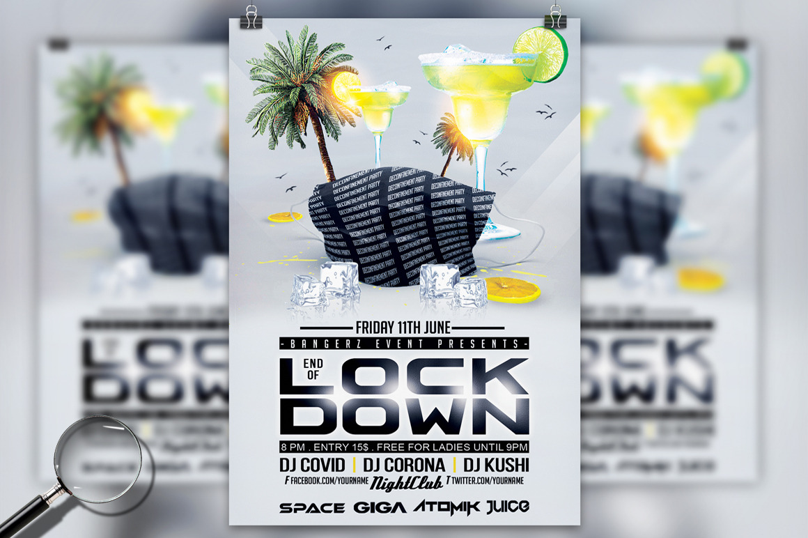 End Of Lockdown Party Flyer Creative Photoshop Templates Creative Market