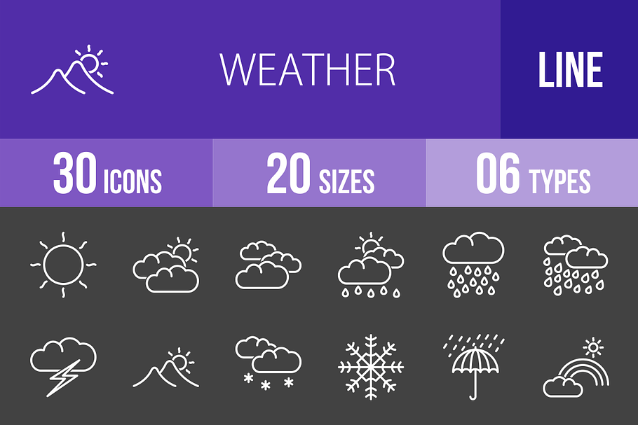 30 Weather Line Icons | Pre-Designed Illustrator Graphics ~ Creative Market