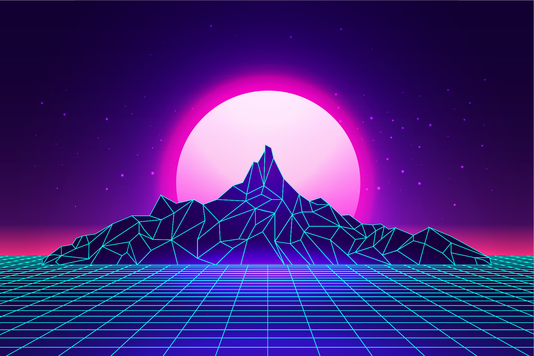 Vaporwave mountains landscape | Pre-Designed Illustrator Graphics