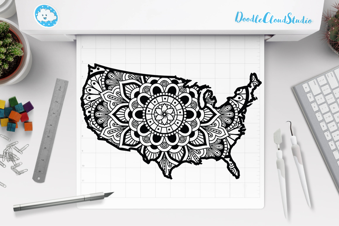 Download Usa Map Mandala Svg United States Pre Designed Photoshop Graphics Creative Market