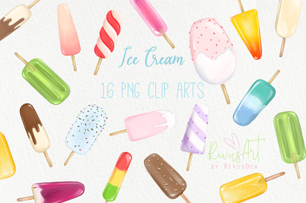 ICE CREAM CLIPART Popsicle and Frozen Dessert Summer Clipart