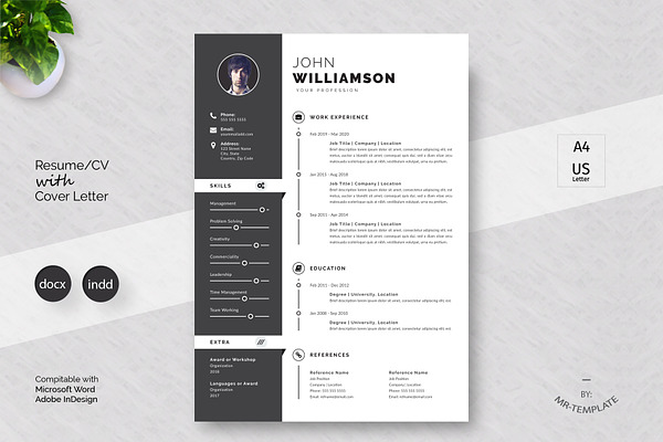 Resume Cv Template Creative Indesign Templates Creative Market