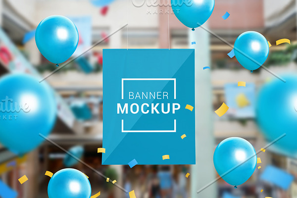 Download Banner Mockup Hanged Inside The Mall Creative Photoshop Templates Creative Market PSD Mockup Templates