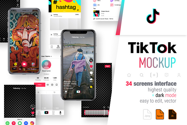 Download Tik Tok Mockup Creative Illustrator Templates Creative Market