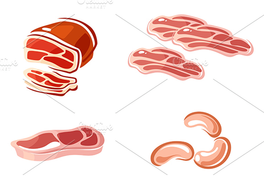 Cartoon processed meats and sausages | Pre-Designed Illustrator