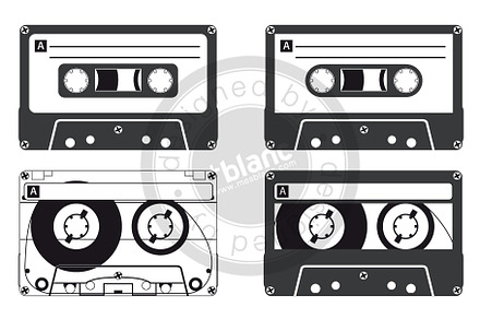 Stereo cassette. Retro audio tape with music record for vintage poster By  YummyBuum