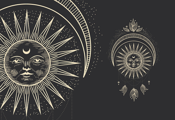 Celestial Art - Sun Moon Stars Space  Texture Illustrations ~ Creative  Market