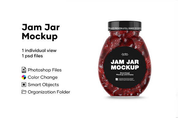 Download Clear Glass Jar W Strawberry Jam Creative Photoshop Templates Creative Market