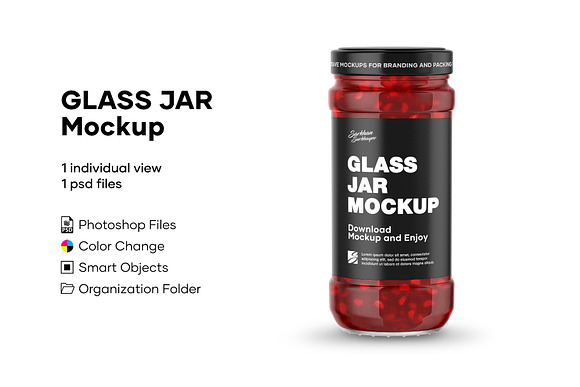 Download Glass Jar With Raspberry Jam Mockup Creative Photoshop Templates Creative Market