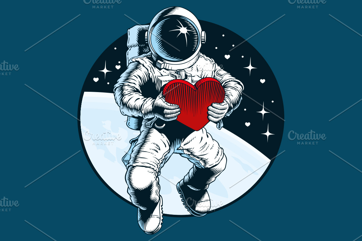 Astronaut holding a red heart | Technology Illustrations ~ Creative Market