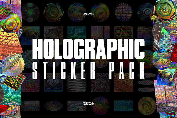 Holographic Sticker Pack | Pre-Designed Photoshop Graphics ~ Creative