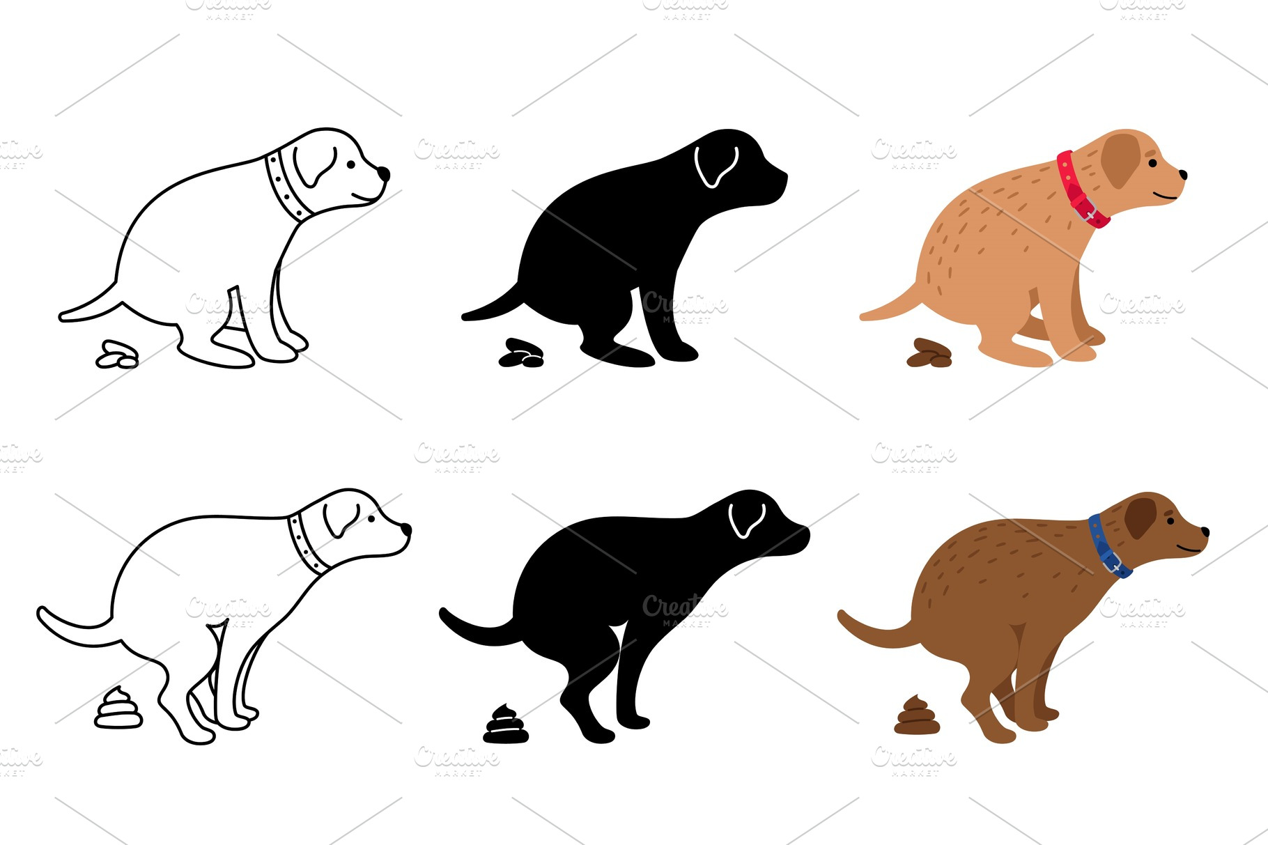 Pooping dog silhouettes | Animal Illustrations ~ Creative Market