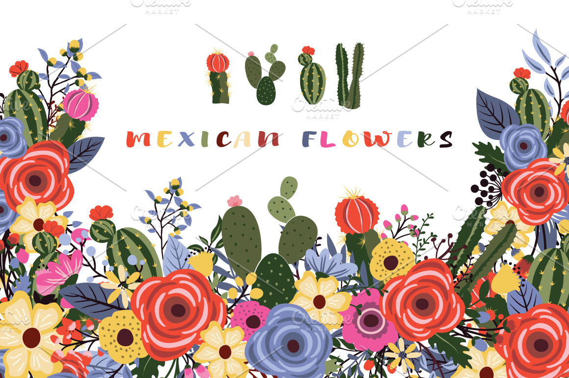 Mexican Flowers Bouquet Collections | Illustrations ~ Creative Market