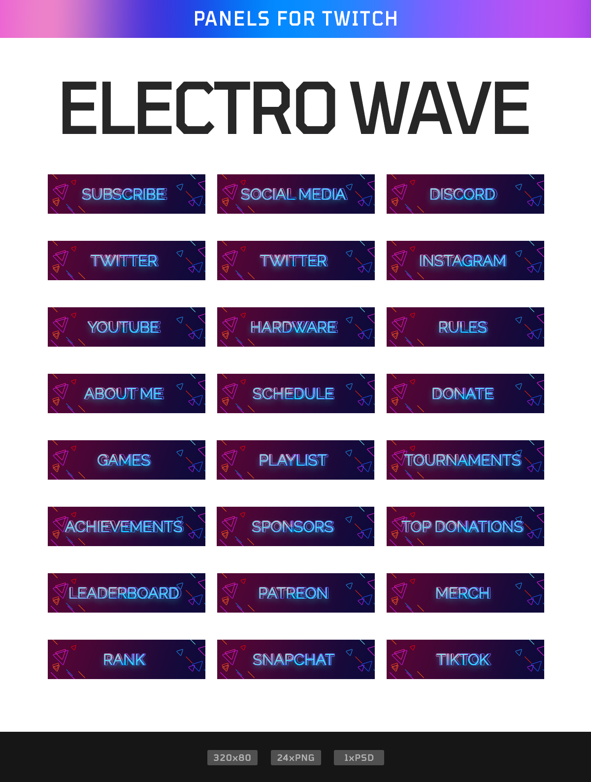 Electro Wave Twitch Panels Pre Designed Photoshop Graphics Creative Market