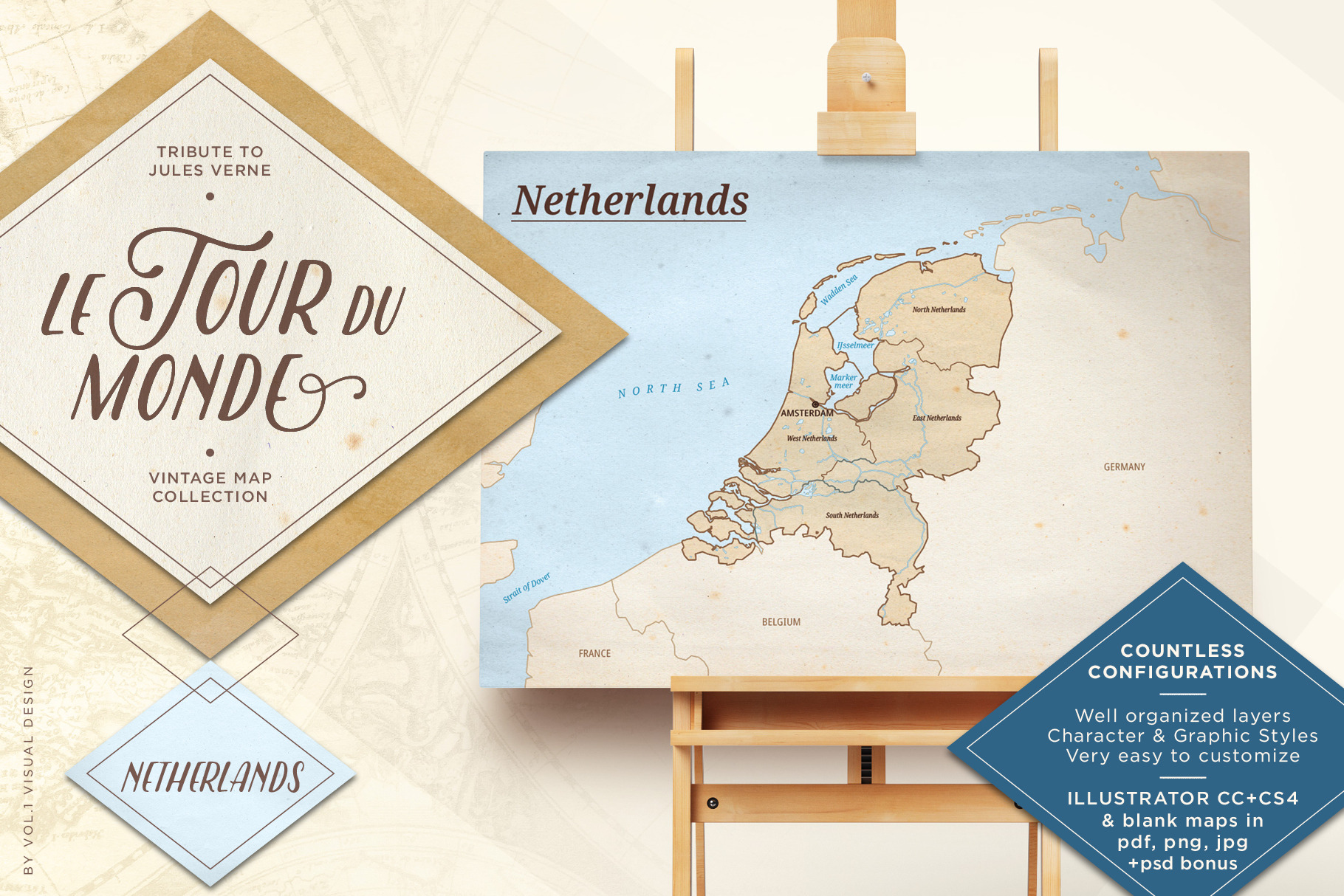 Le Tour Du Monde Netherlands Map Pre Designed Illustrator Graphics Creative Market