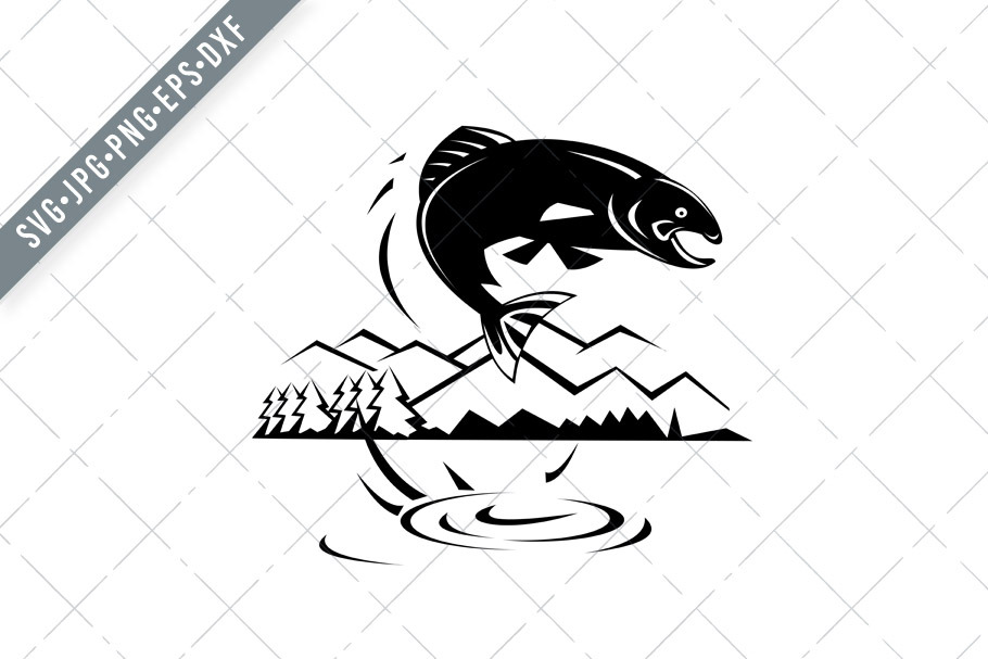 Download Trout Fish Jumping Lake Svg Pre Designed Illustrator Graphics Creative Market