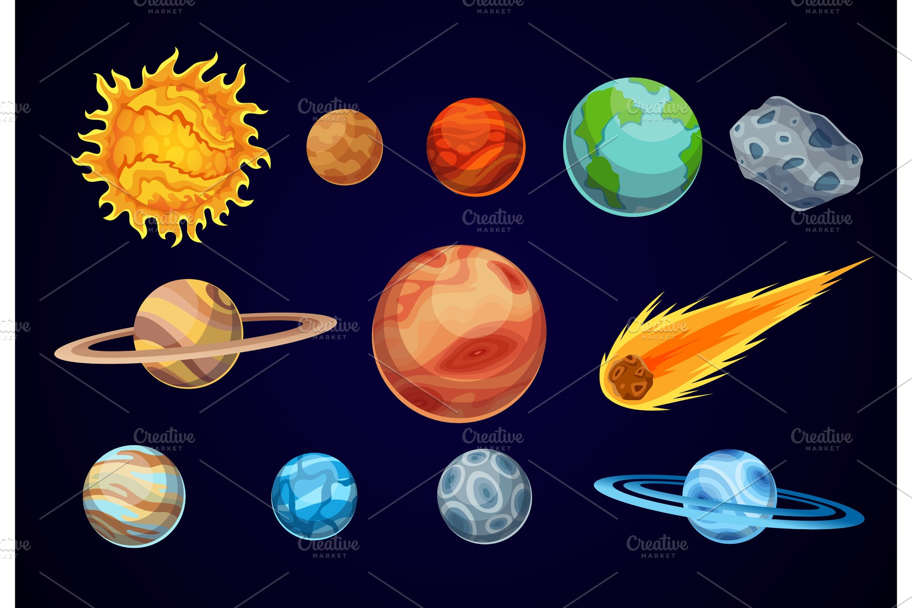 Cartoon solar system planets | Vector Graphics ~ Creative Market