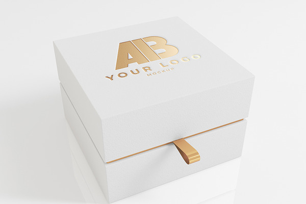 Download Gold Logo On White Luxury Box Mockup Creative Photoshop Templates Creative Market PSD Mockup Templates