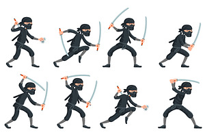 Silhouettes of Ninja Warriors | Pre-Designed Vector Graphics ~ Creative ...