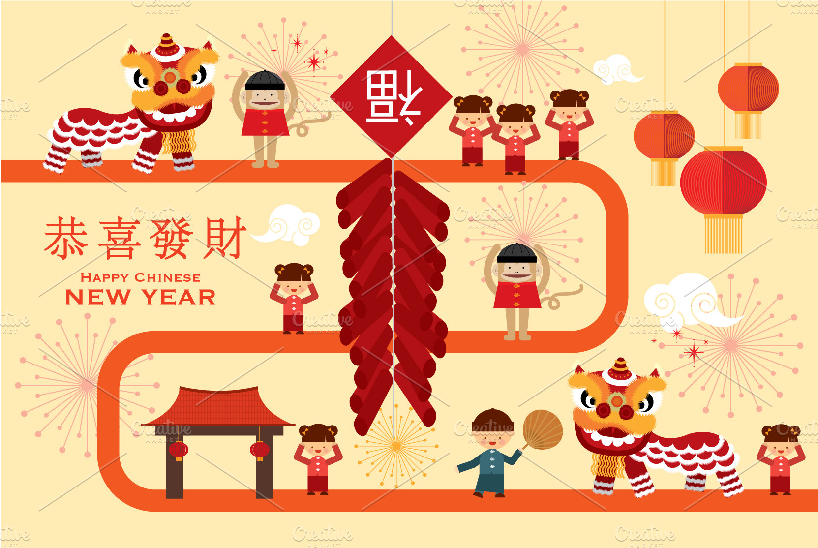 chinese new year of the monkey Illustrator Graphics Creative Market