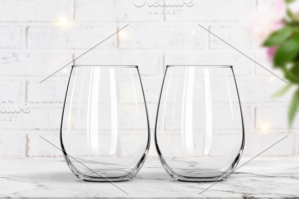 Download Stemless Wine Glass Stock Mockup Stock Photo Containing Empty Glass Mockup High Quality Food Images Creative Market