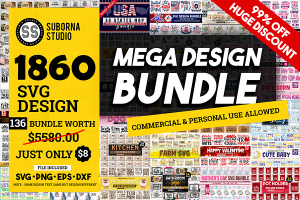 Download The Mega Bundle Over 1860 Svg Design Pre Designed Illustrator Graphics Creative Market PSD Mockup Templates