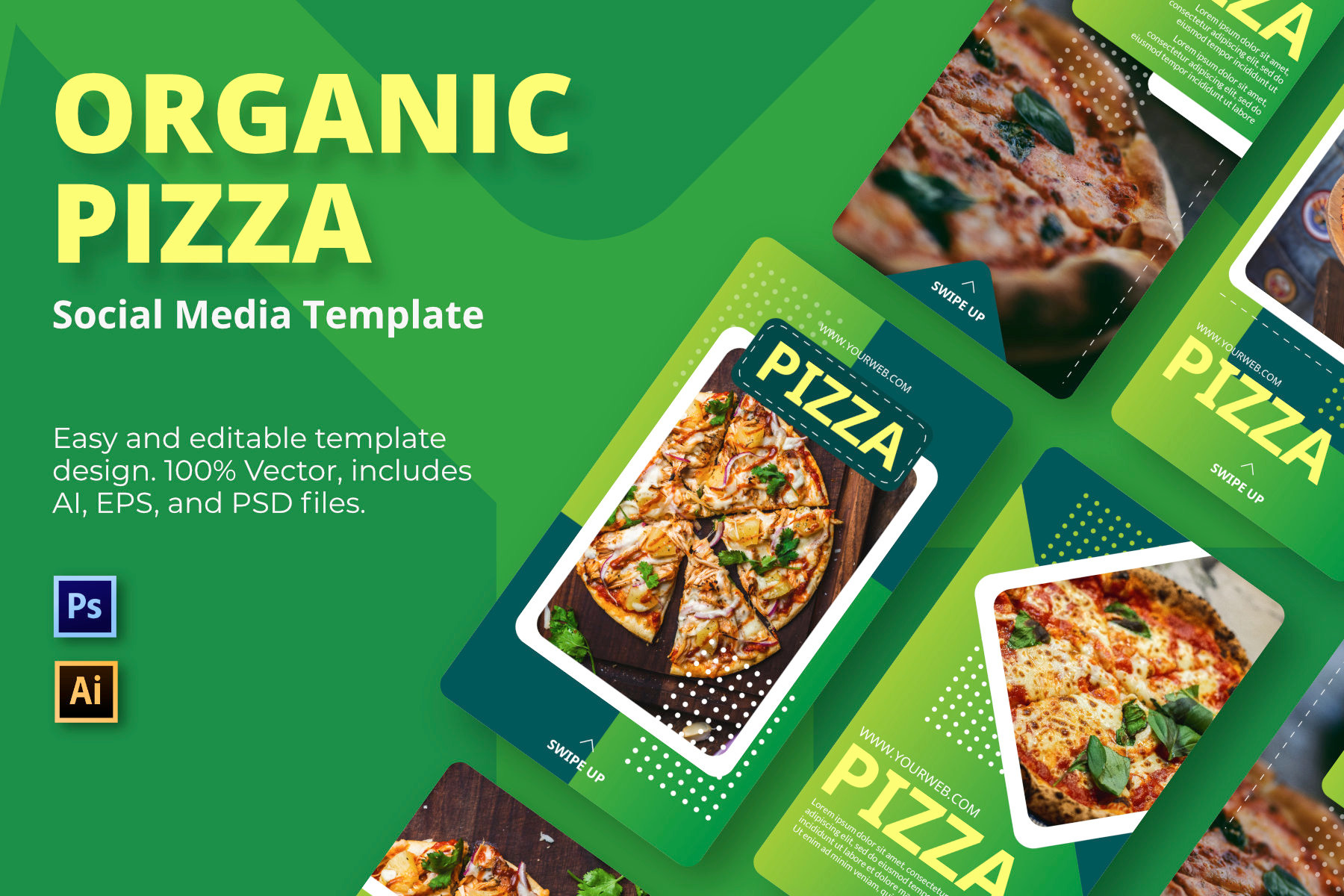 Pizza Organic Social Media Template Creative Illustrator Templates Creative Market