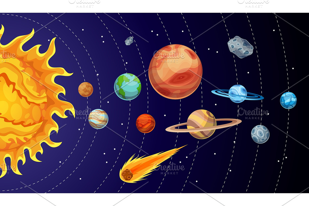 Cartoon solar system planets | Pre-Designed Vector Graphics ~ Creative ...