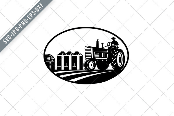 Farmer Driving Vintage Tractor Svg Pre Designed Illustrator Graphics Creative Market