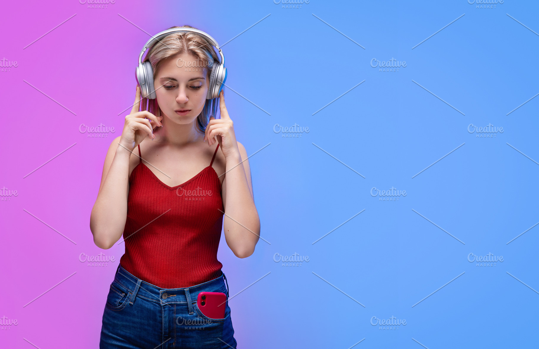 Girl With Headphones On Her Head High Quality Stock Photos Creative Market