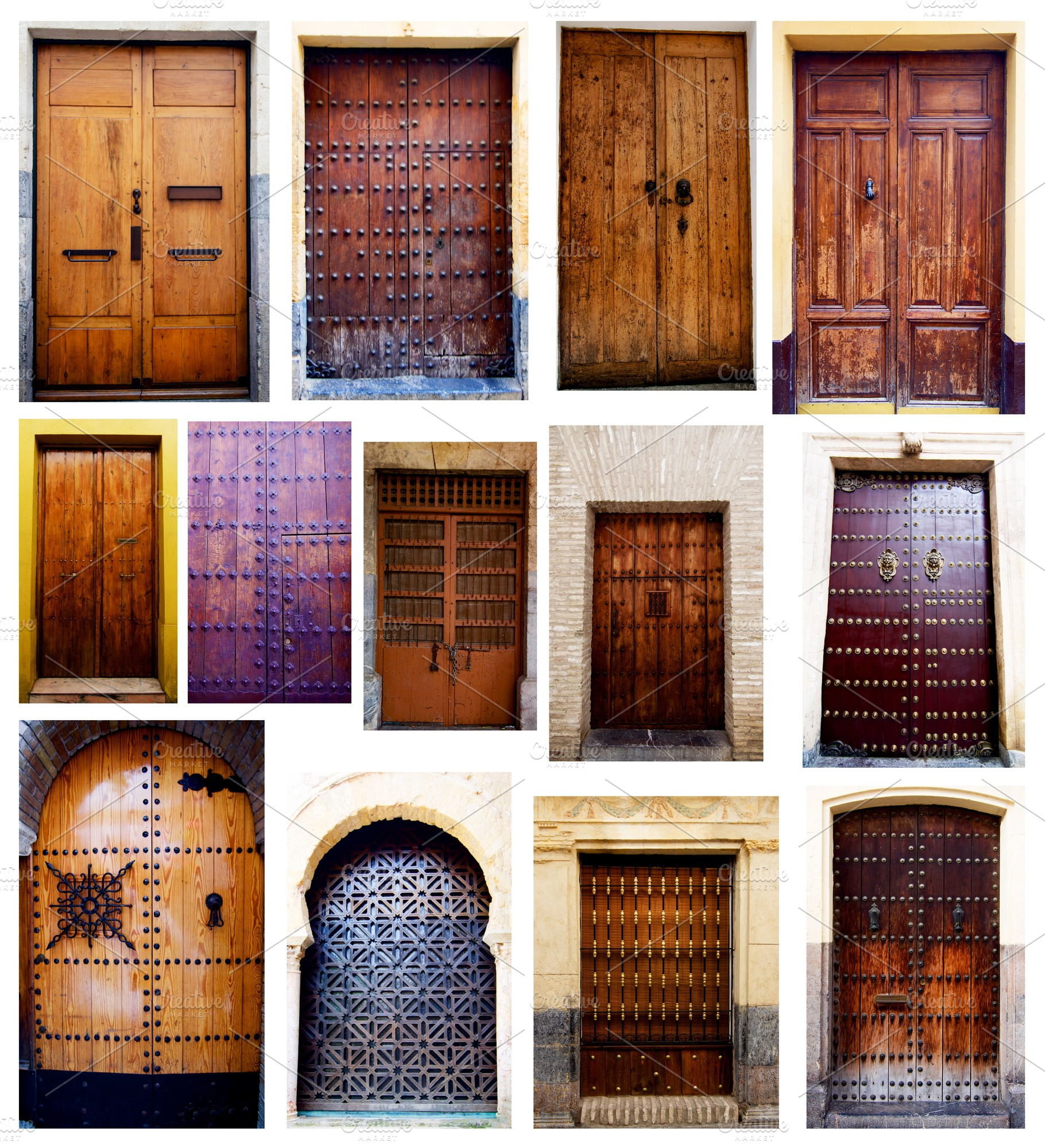 collection-of-spanish-wooden-doors-architecture-stock-photos