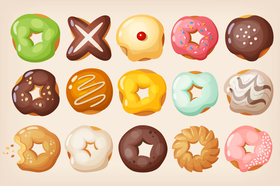 Set of colorful delicious doughnuts | Food Illustrations ~ Creative Market