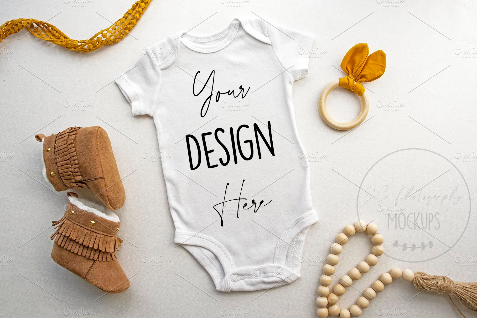 Download Gender Neutral Baby Bodysuit Mockup Creative Photoshop Templates Creative Market