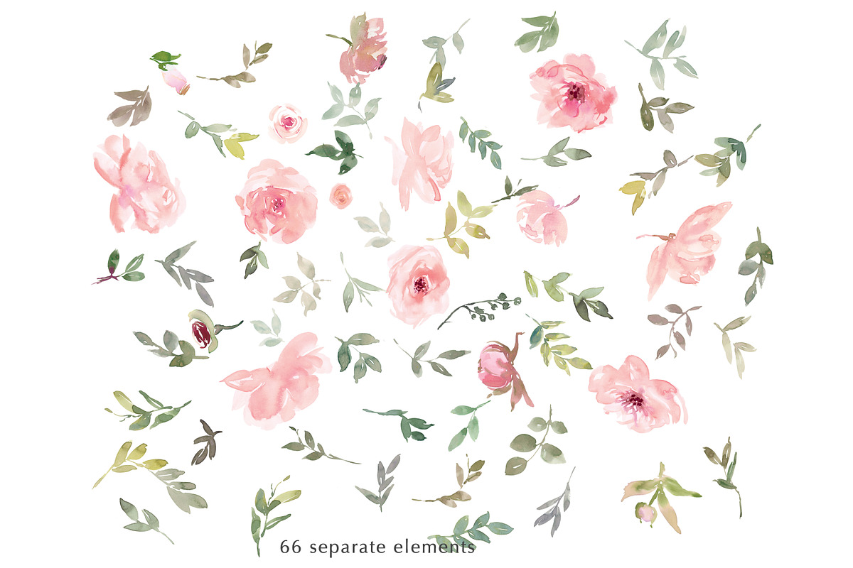 Watercolor Blush Floral Clipart Set | Pre-Designed Photoshop Graphics