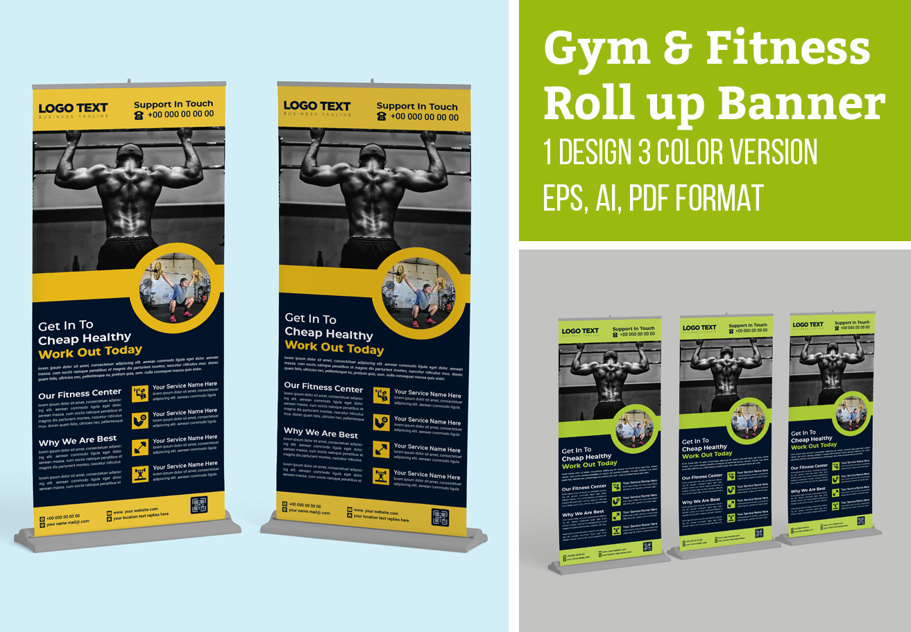 Fitness Gym Roll Up Banner Template Creative Illustrator Templates Creative Market