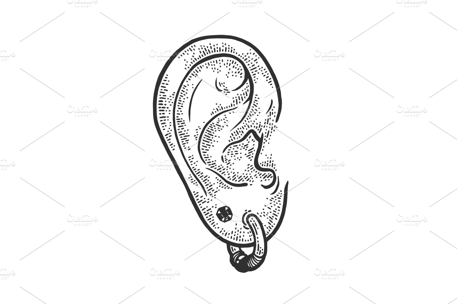 ear with earrings sketch vector Decorative Illustrations Creative