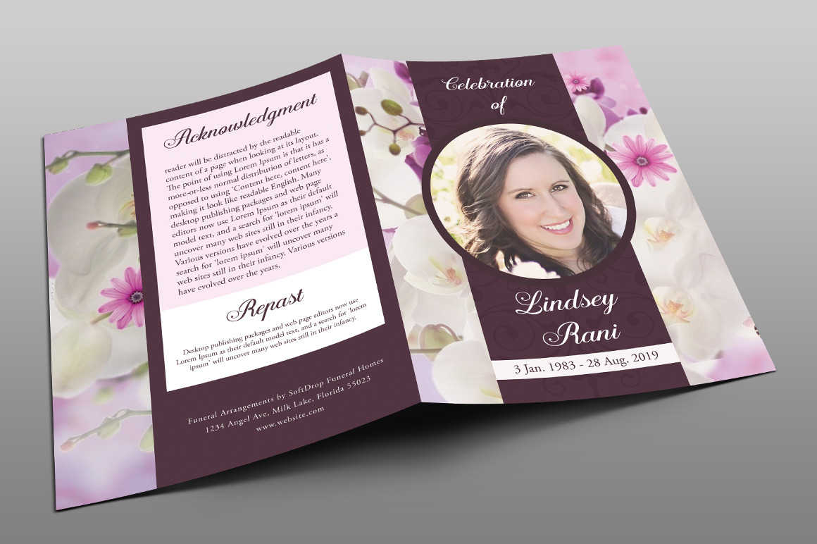 Orchid Funeral Program | Brochure Templates ~ Creative Market