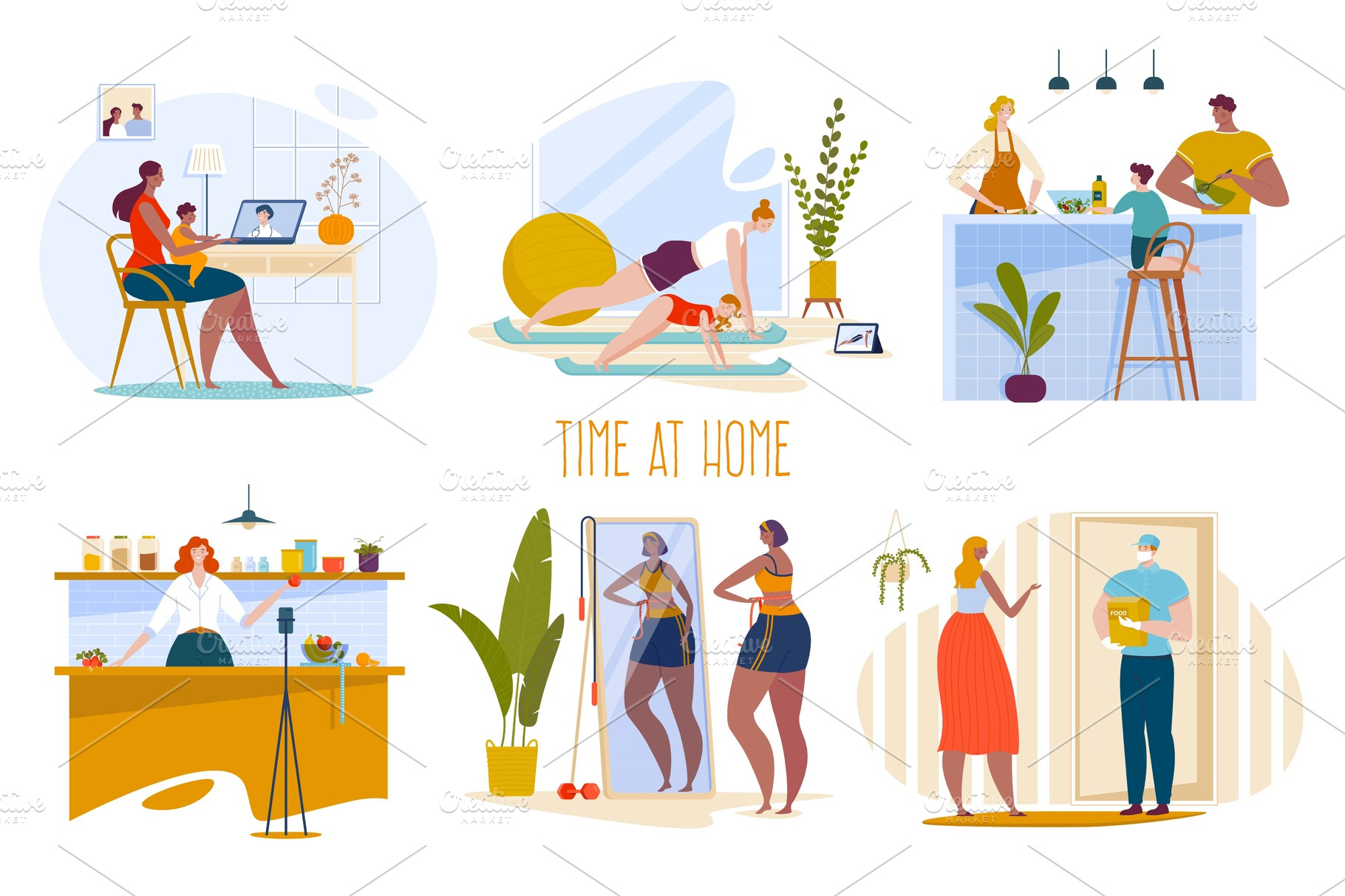 People stay home in quarantine Food Illustrations Creative Market