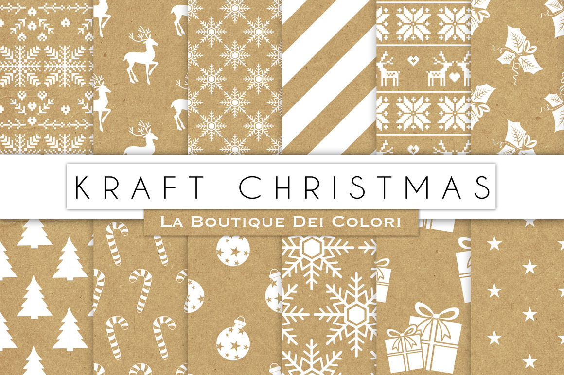 Kraft Christmas Digital Papers Graphic Patterns Creative Market