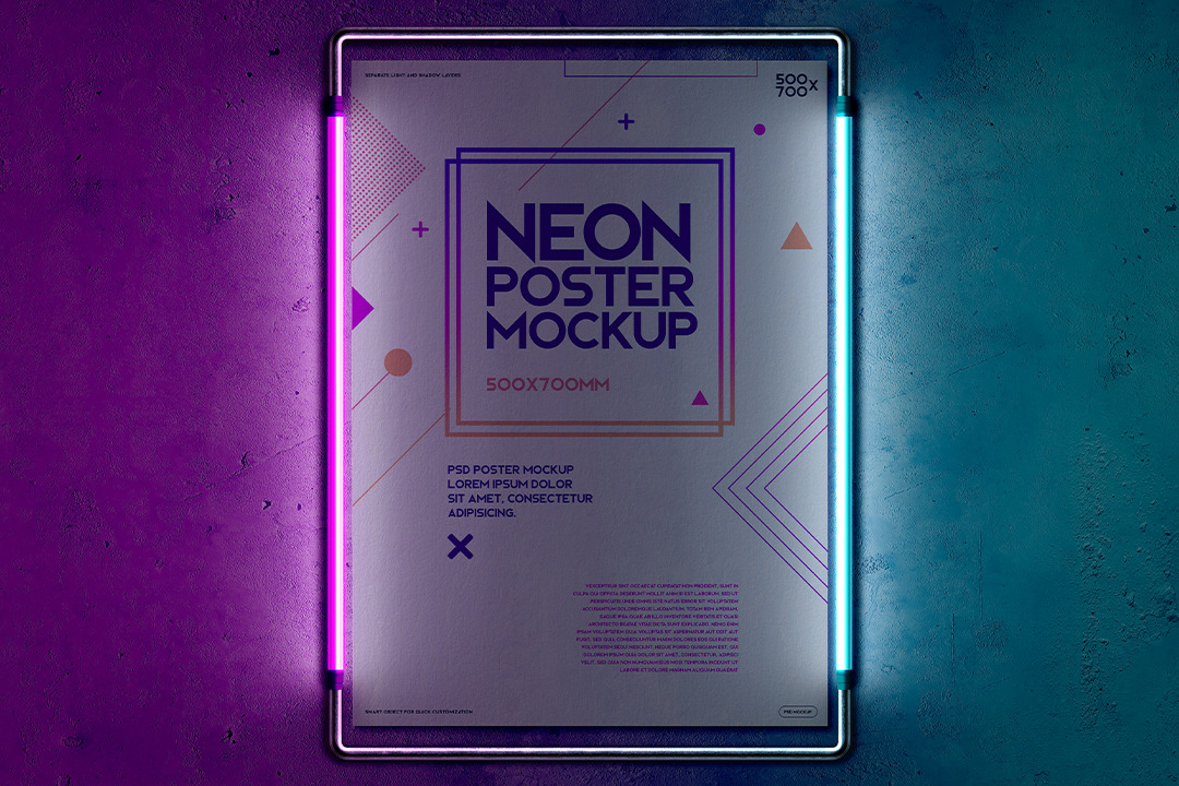 Metal Frame Poster Neon Light Mockup Creative Photoshop Templates Creative Market