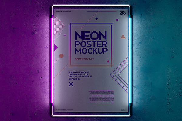 Metal Frame Poster Neon Light Mockup Creative Photoshop Templates Creative Market