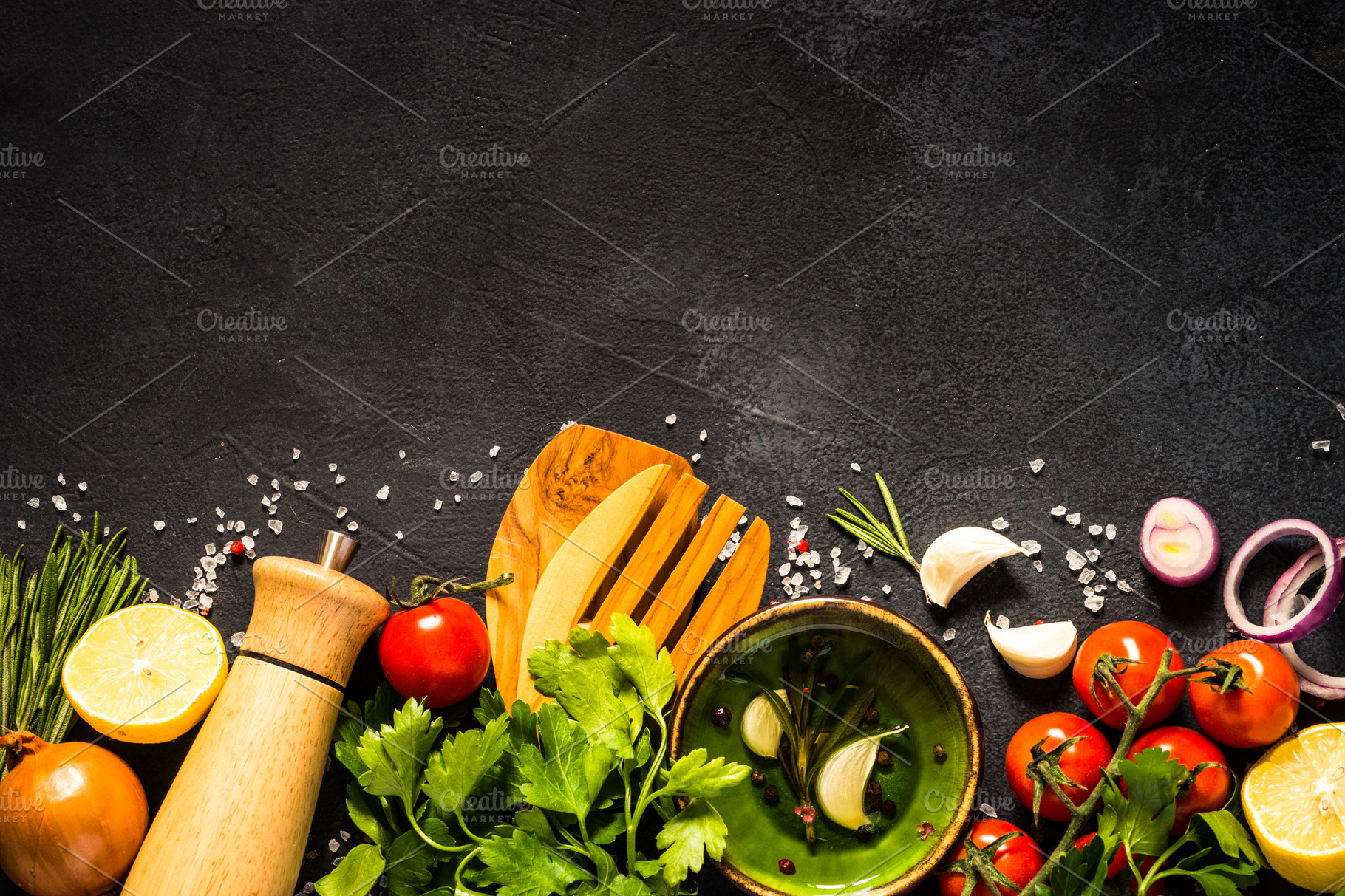 Food cooking background at black tab containing food, background, and ...