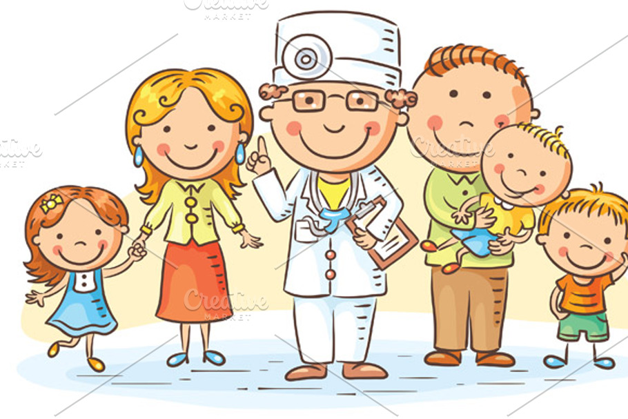 Family doctor with his patients | Pre-Designed Illustrator Graphics ...