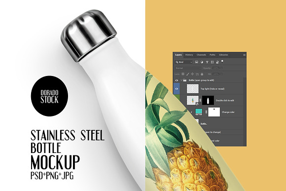 Download Stainless Steel White Bottle Mockup Creative Photoshop Templates Creative Market