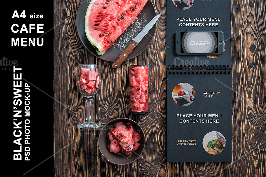 Download Black A4 Cafe Menu Mockup Creative Photoshop Templates Creative Market